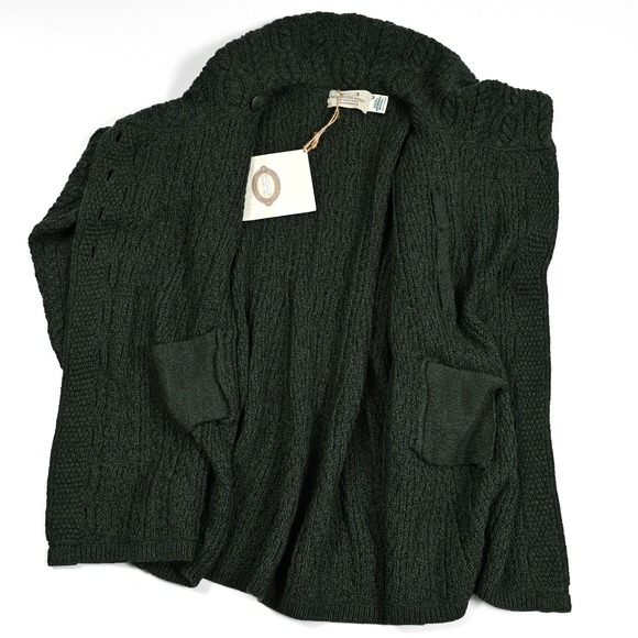 Aran Crafts Women's Medium Green 100% Merino Wool Cable Knit Sweater Cowl Neck - Picture 6 of 7